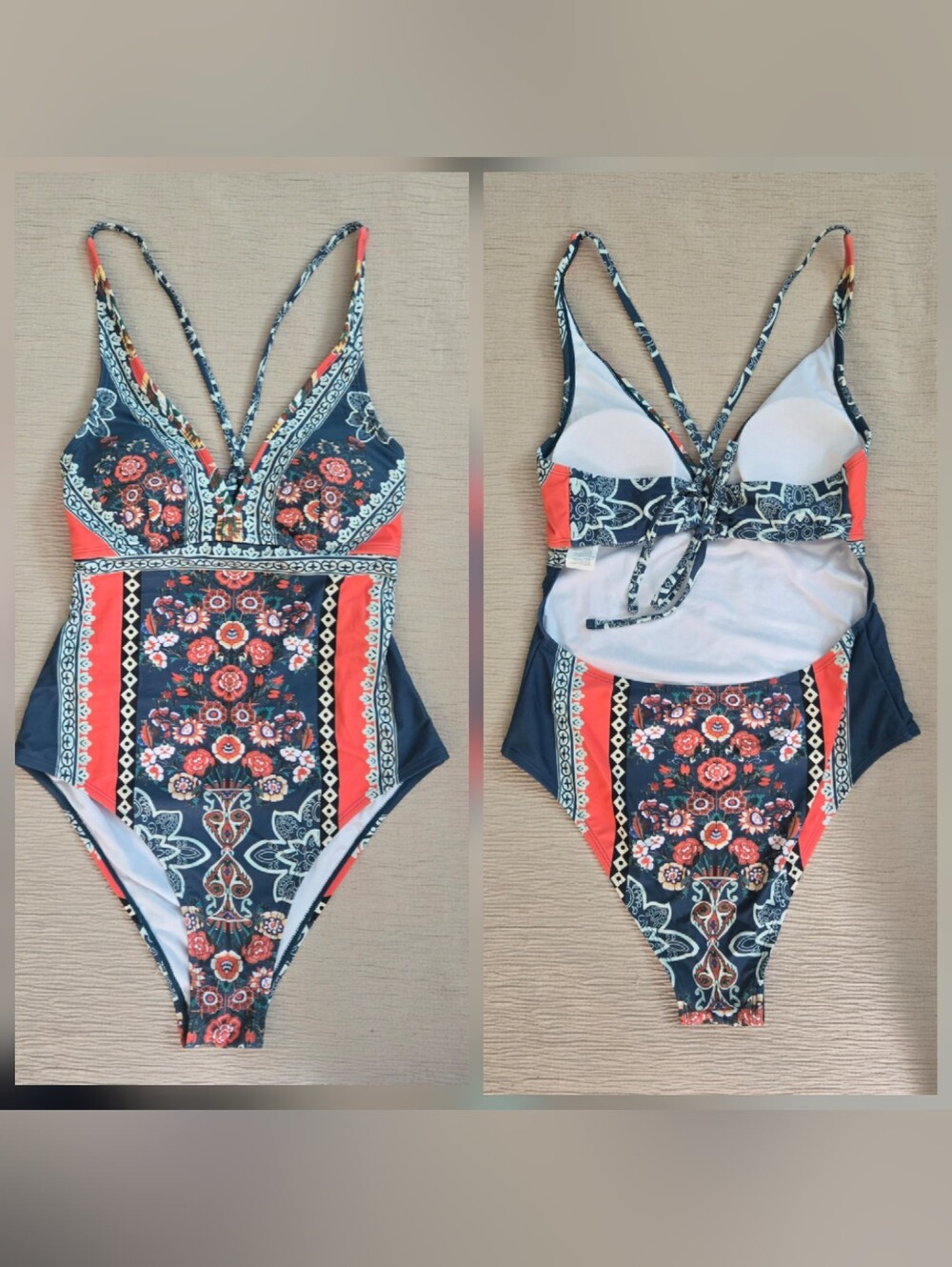 NWT Cupshe Boho Floral Print Lace-Up One Piece Swimsuit, Medium - Picture 2 of 5